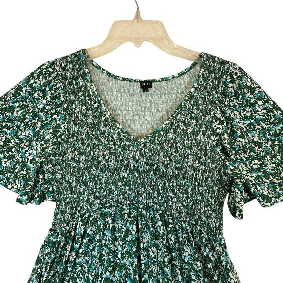 Ueal Women floral Smocked Midi Dress L Boho Paesant Fairy Festival Cottagecore - Picture 8 of 12